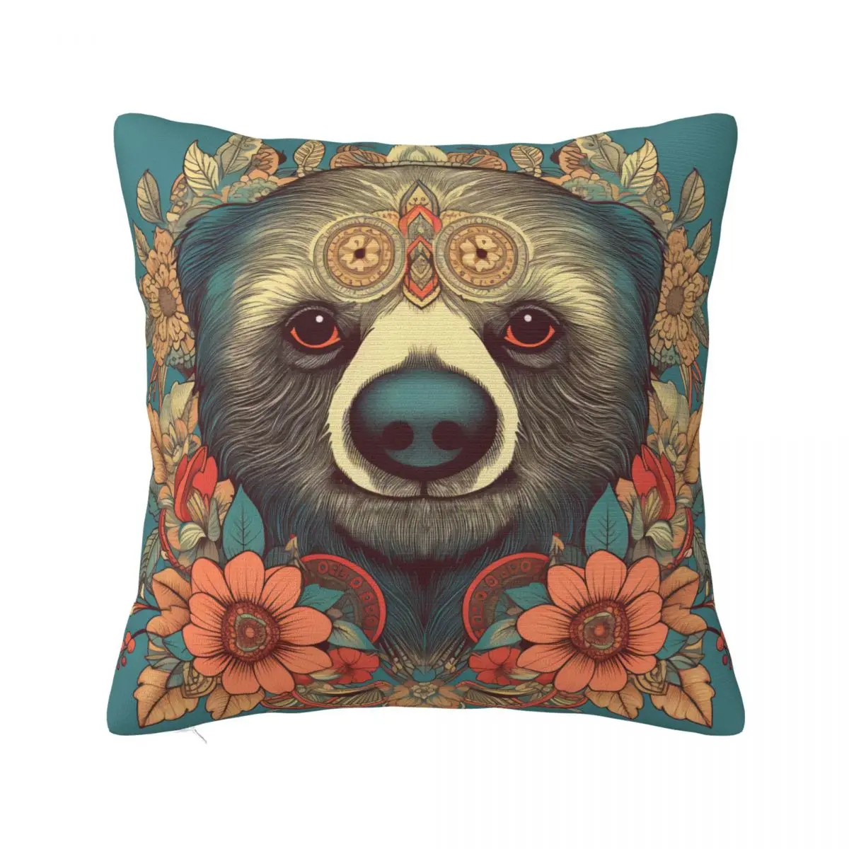

Sloth Pillow Case Floral Mandala Car Zipper Pillowcase Spring Funny Polyester Cover
