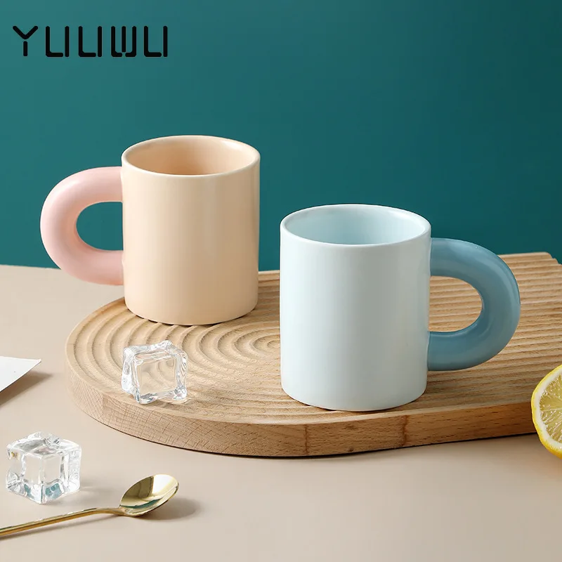 

320ML Thick Handle Large Ceramic Espresso Mug for Tea Solid Color Porcelain Milk Coffee Cups Home Drinkware Juice Water Tumbler