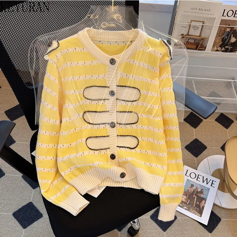 

Женский трикотажный кардиган в полоску, с круглым вырезом и длинным рукавом