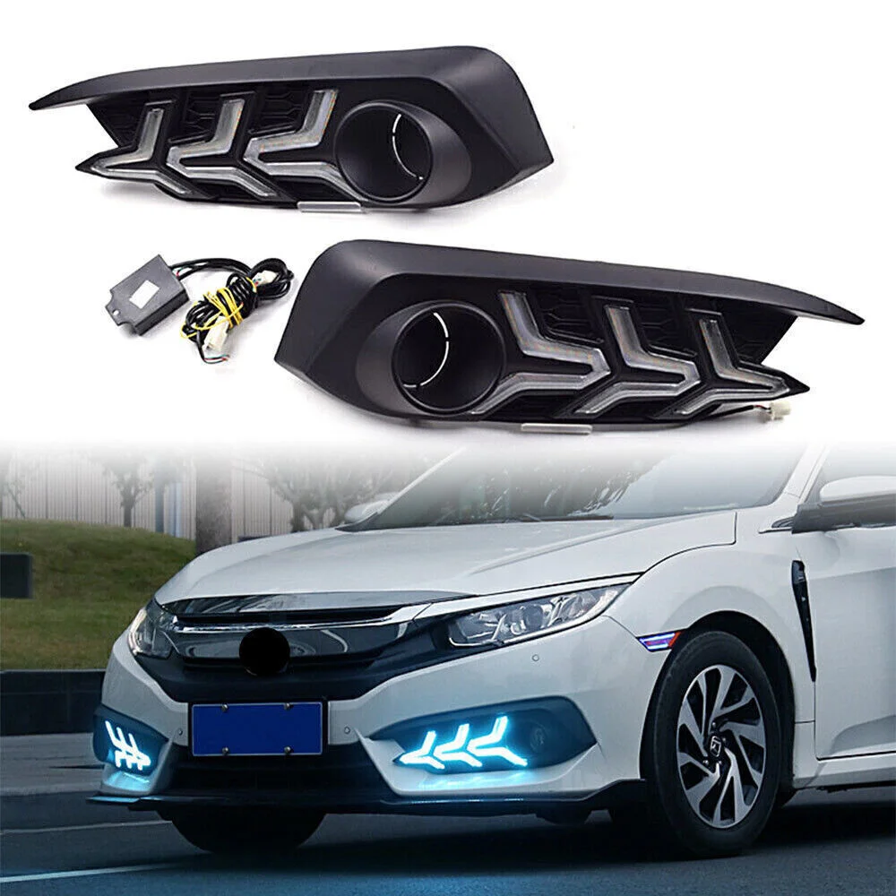 

2016-2018 for Honda Civic LED Daytime Running light fog Lamps W/Turn Signal
