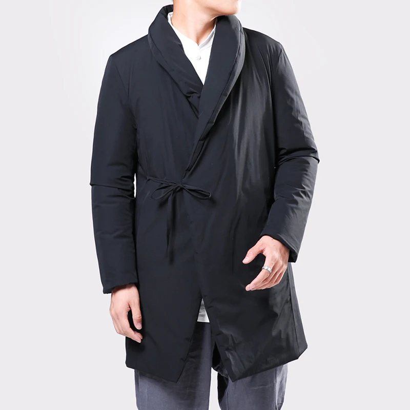 Chinese Style Men Retro Parkas Men Winter Black Cardigan Jacket Coat Tops Tang Robe Harajuku Kimono hanfu Asia Oriental Clothing