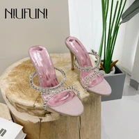 transparent pvc rhinestone strap pointed womens slippers stiletto heels sequins open toe wedding shoes party woman shoes slides