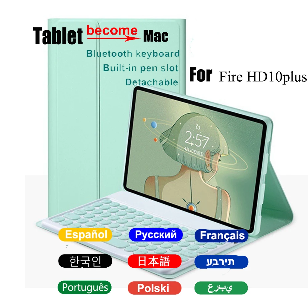 

Беспроводная сенсорная клавиатура для Kindle Fire HD 10 чехол 2021 11 Gen чехол для Amazon Fire HD Plus 10,1 ''клавиатура Funda Teclado
