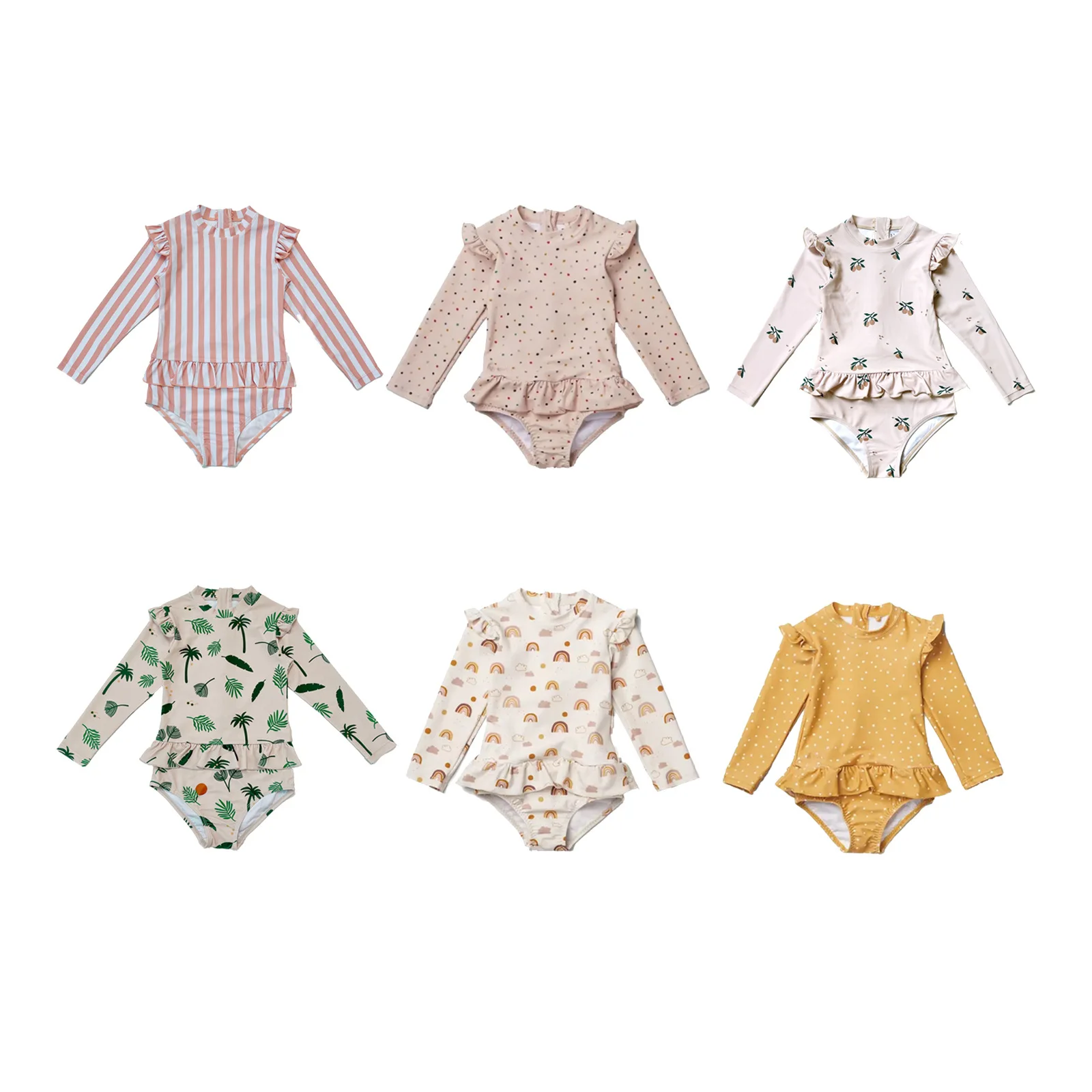 

2023 Girls Swimsuit INS Kids Kids Korean Style One-piece Long Sleeve Sunscreen Swimsuit Hot Spring Clothes