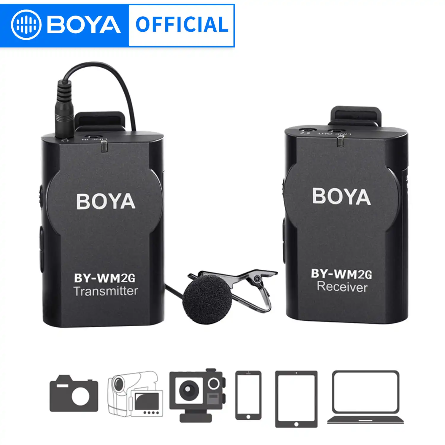 BOYA BY-WM2G Wireless Lavalier Microphone with GoPro Cable Convertor for Podcast Hero3 3+ 4 IOS Phone iPad Tablet DSLR Camera