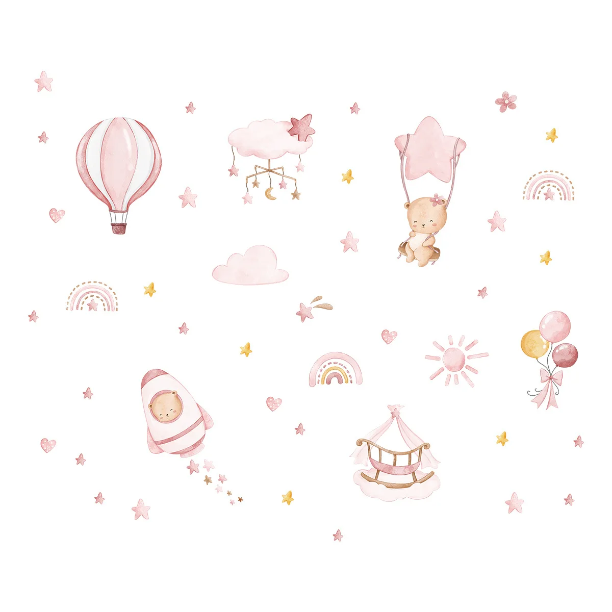 Мультяшные животные воздушный шар настенные Стикеры для ребенка девочки комната