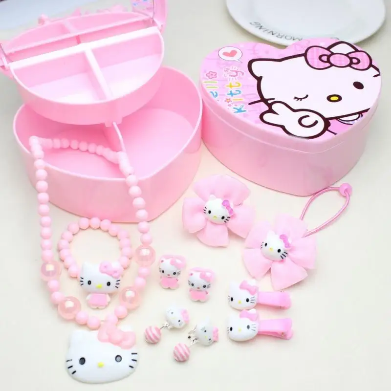 

10-piece set Kawaii Sanrio Hello Kittys hairpin necklace ring hair tie set princess Cute birthday gift toy Anime Accessories