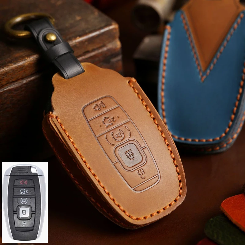 

Новинка кожаный чехол для ключей для Ford Fusion Mondeo Mustang Explorer Edge EcoSport и Lincoln Mondeo MKC MKZ MKX