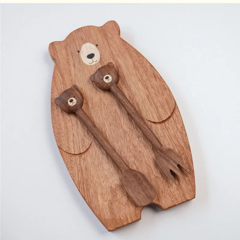 

Bear Spoon Blackwalnut Cutlery Wooden Spoon Tableware Dessert Fork Hand Sharpen Dinnerware Set Food Display Kitchen Accessories