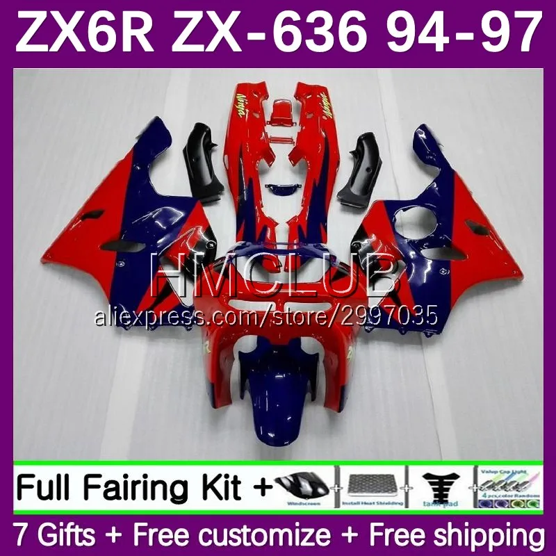

Корпус для KAWASAKI NINJA ZX 6R 636 600CC ZX636 ZX-6R 70No.6 ZX-636 1994 1995 1996 ZX6R 94 95 96 97 обтекатель Красный Синий blk