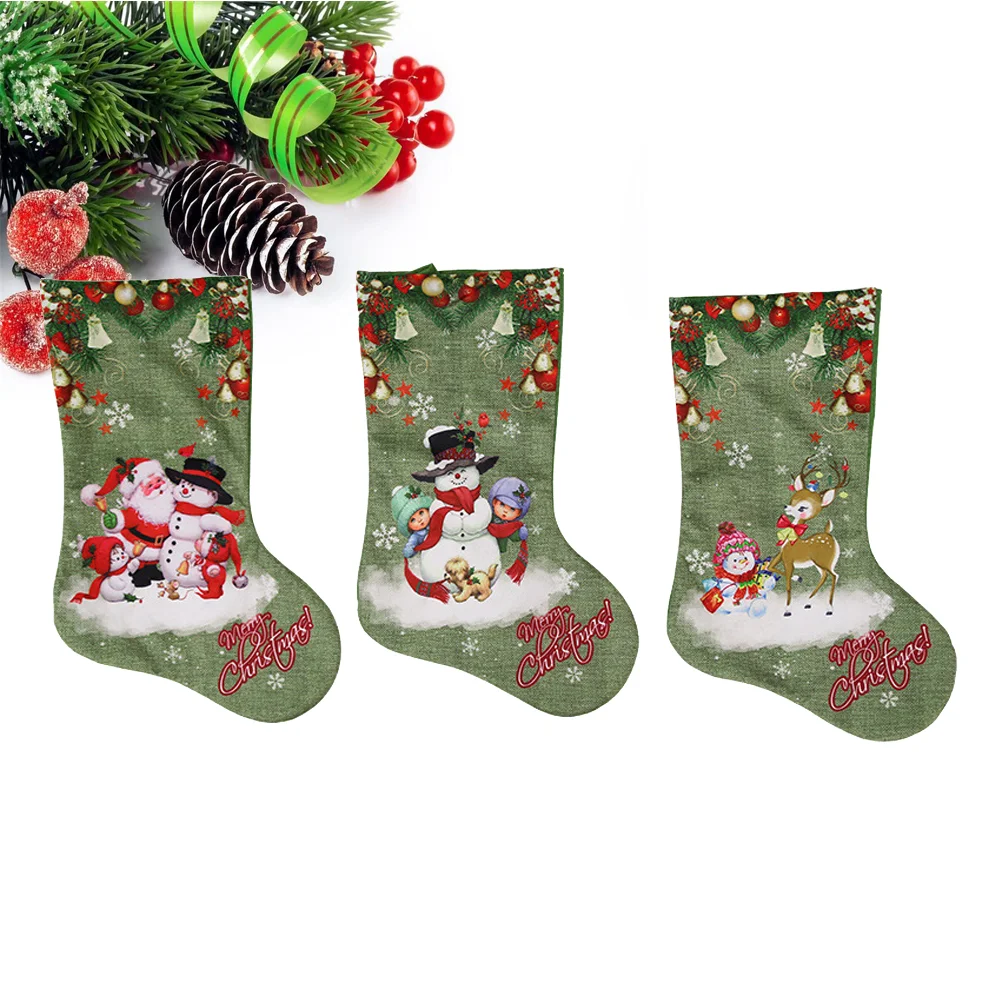 

3pcs Christmas Stocking Snowman Pattern Sock Pouch Gift Bags Candy Sockings Hanging Ornament for Christmas Tree(Santa Claus,