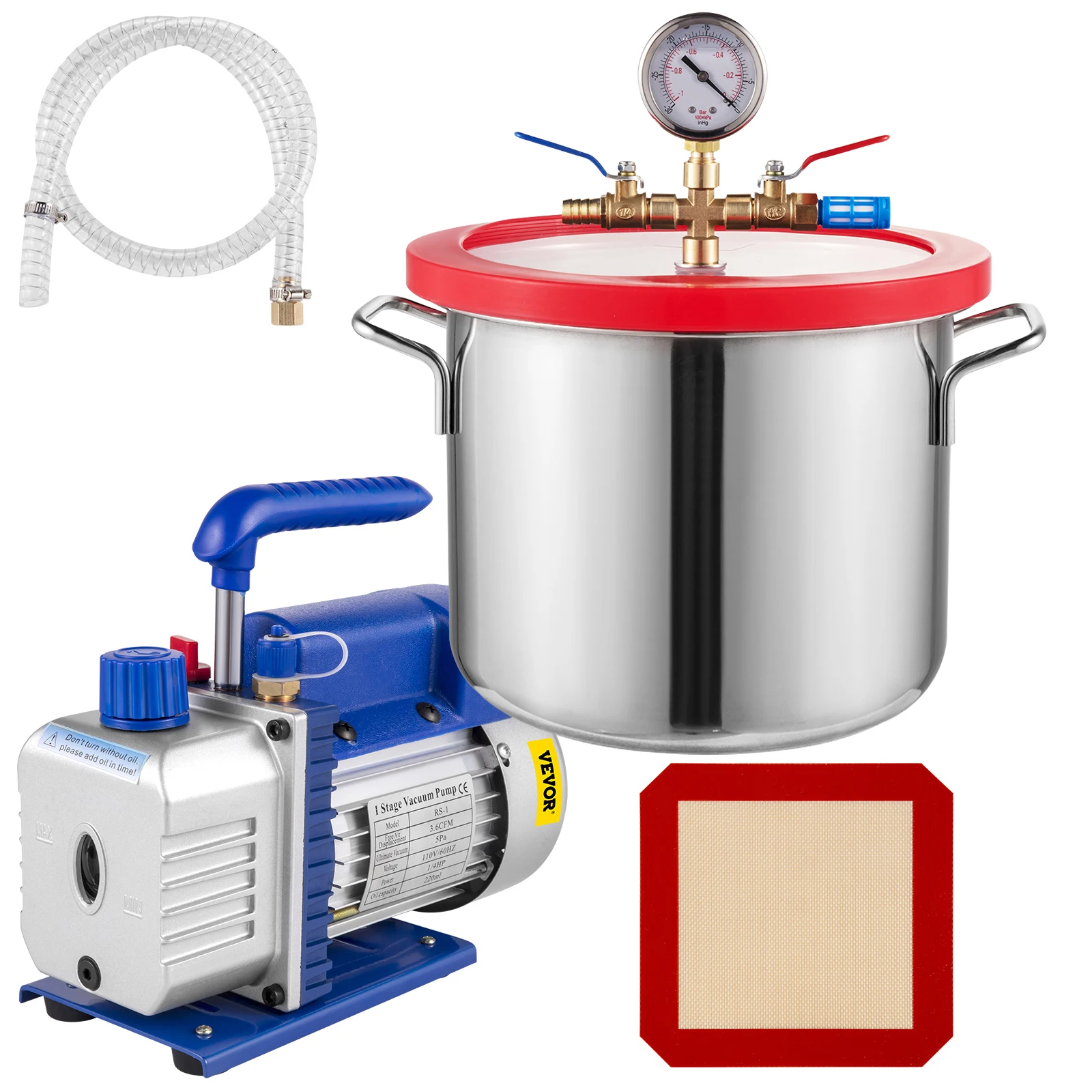 VEVOR Vacuum Chamber with Pump 2.5 CFM/3.6CFM 1/4HP Vacuum Pump 1.5 Gallon Vacuum Chamber Vacuum Degassing Chamber Kit