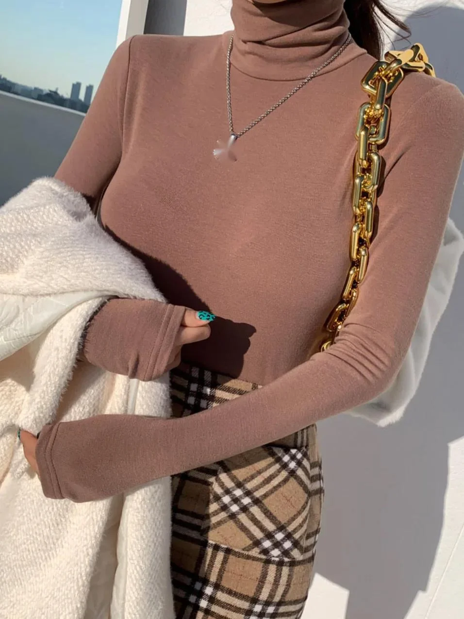 Осень/зима корейская версия новая футболка с высоким воротом и длинными рукавами