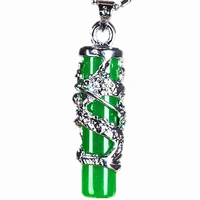 natural green jade dragon pillar pendant 925 silver necklace carved charm jewelry fashion accessories amulet for men women gifts