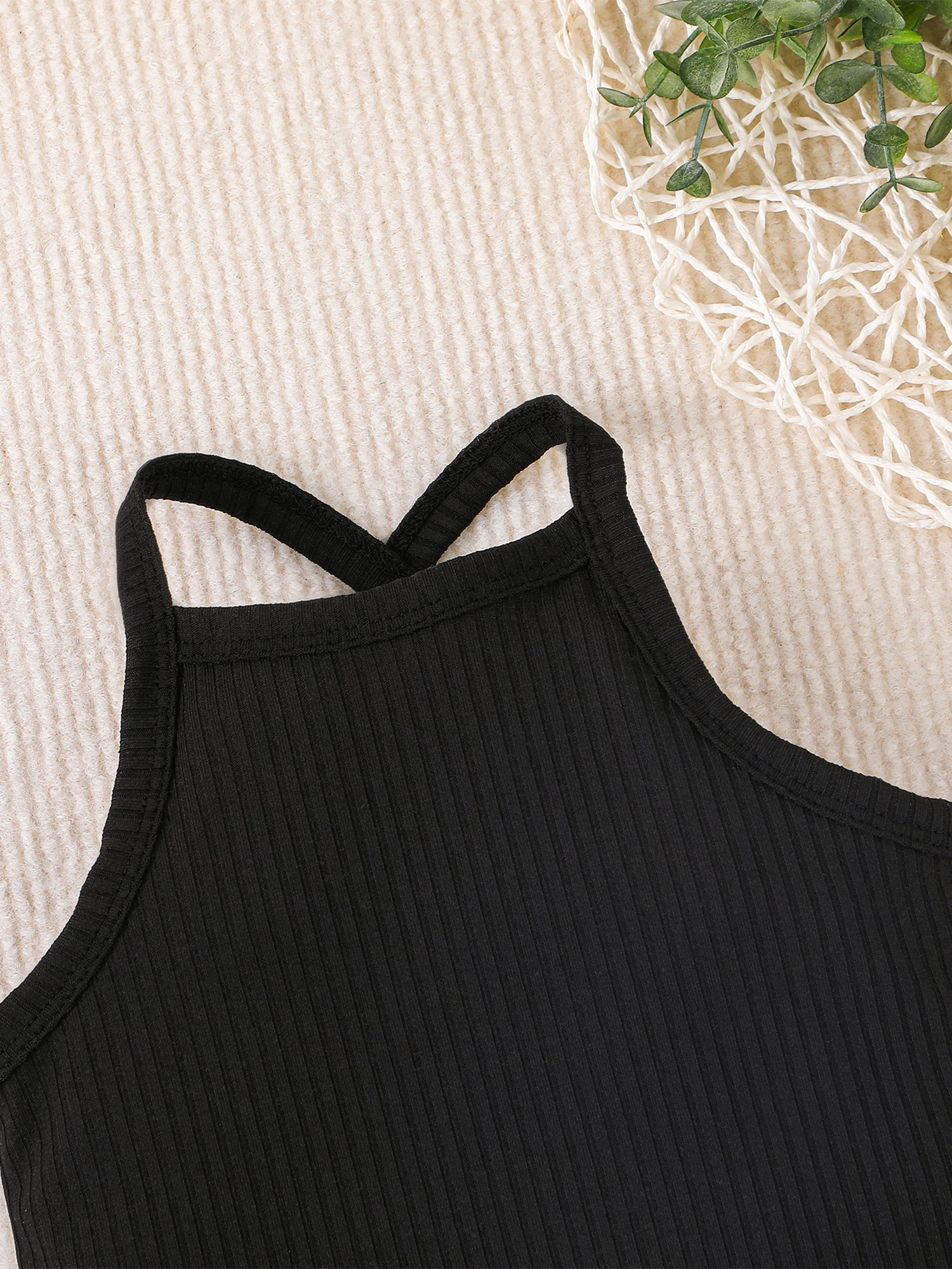 

3pcs Baby Girls Romper Sleeveless Back Cross Basic Jumpsuit Infant Bodysuit Summer Clothes Casual Daily (White Pink Gray 9-12