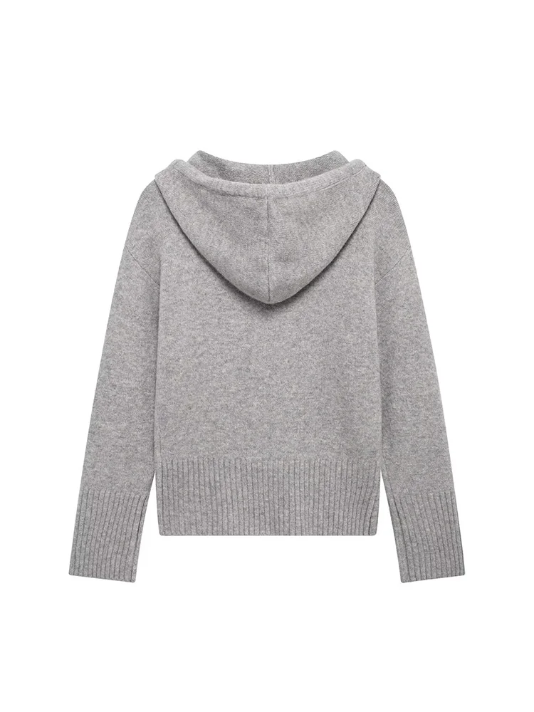 Осень/зима 2023 женское простое модное вязаное пальто с капюшоном и длинными