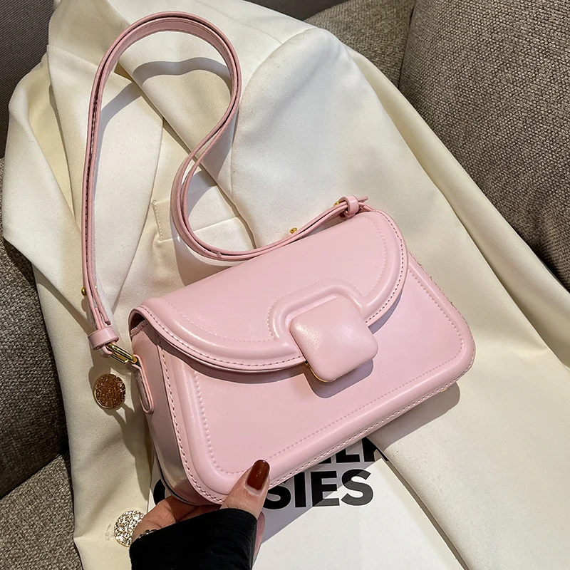 

Маленькие розовые сумки с клапаном для женщин, весна 2023, дизайнерская модная трендовая кожаная сумка через плечо, Женские однотонные сумки ...