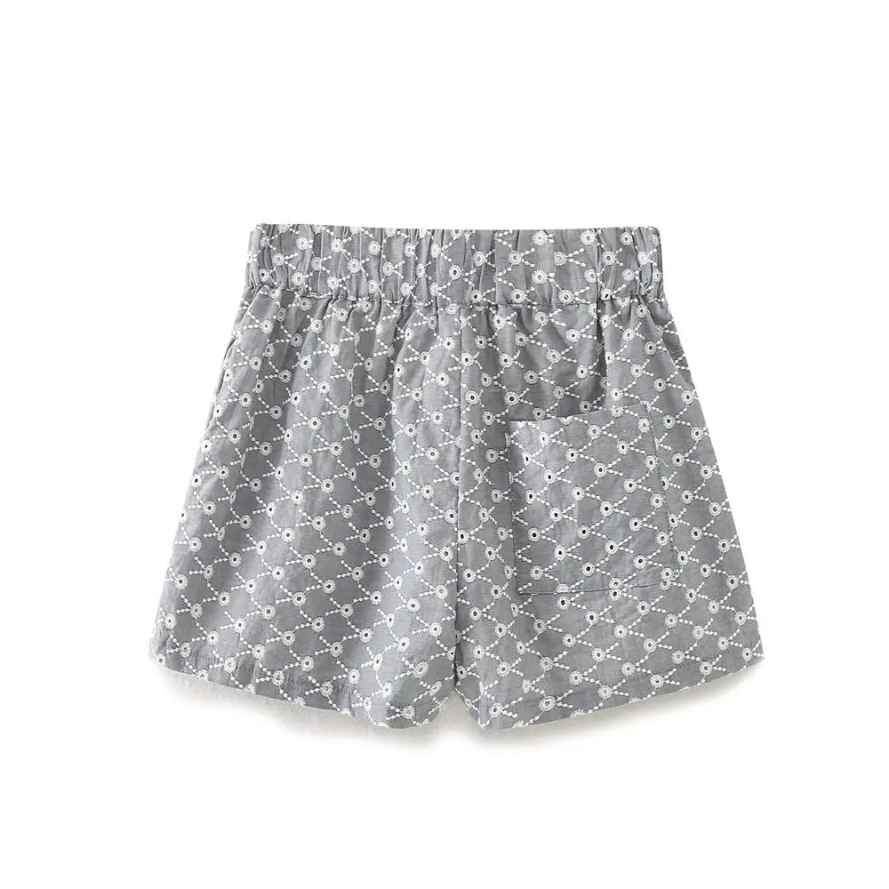 Jenny&Dave French Ethnic Style Geometric Hollow Fashion Ladies Shorts Summer Bermuda Embroidery Cotton Shorts Women