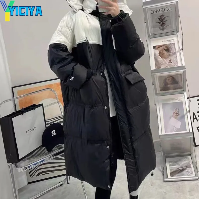 YICIYA Bomber Women Long Thicken Down Coat Black Warm Parkas 2022 Winter Long Sleeve Y2k Windbreaker Jackets Women Bombers Coats