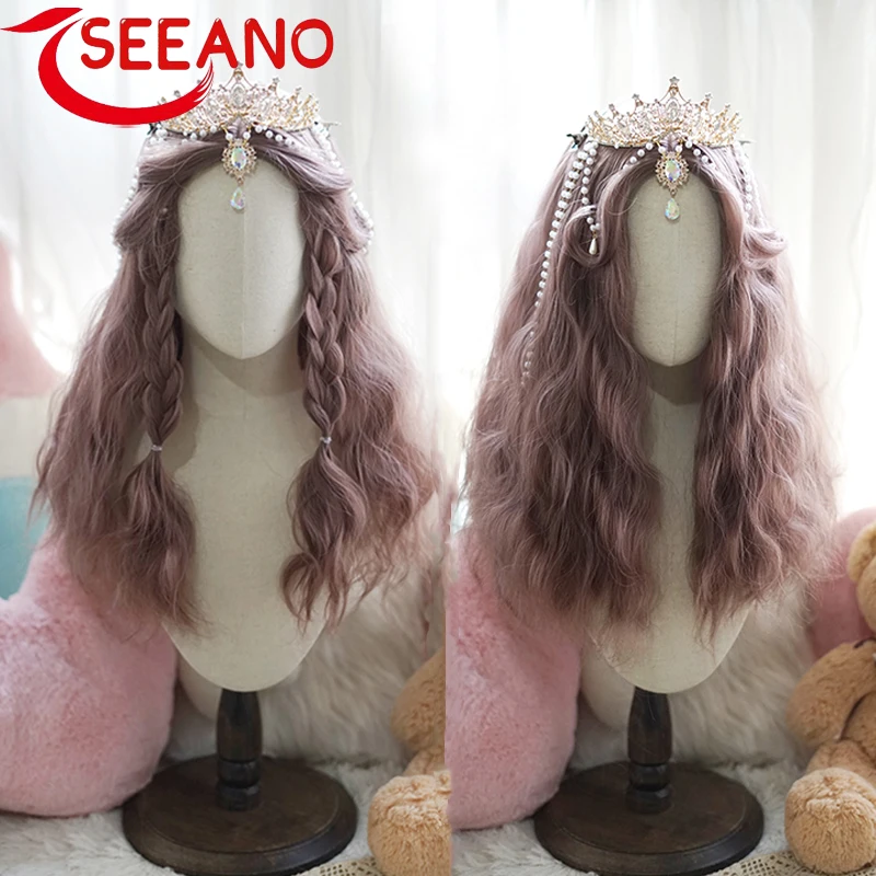 

SEEANO 55cm Synthetic Long Curly Cosplay Wig With Bangs Color 9 Blonde Pink Lolita Wig Women Halloween Cosplay Wigs Female Wig