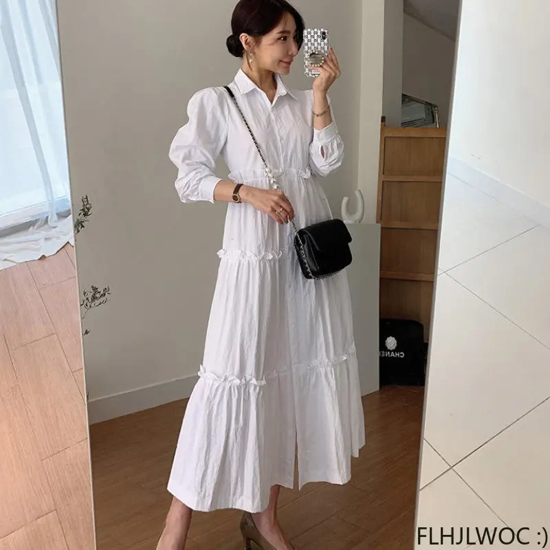 

2023 длинные платья с оборками, Лидер продаж, новый дизайн, женское платье Flhjlwoc в корейском и японском стиле, милое однотонное винтажное элега...