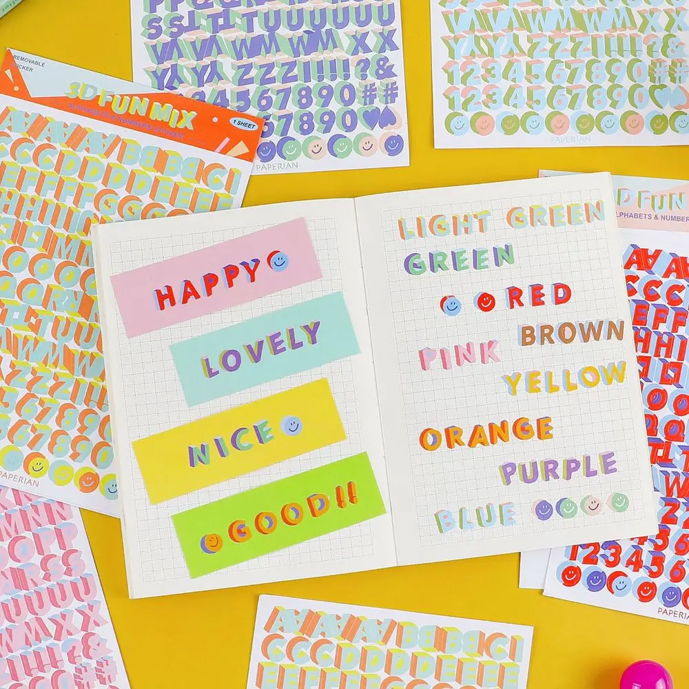 

1 Sheet 3D Numbers Letter Sticker Cute Candy Colors Alphabet Stickers DIY Planner Notebook Journal Stationery