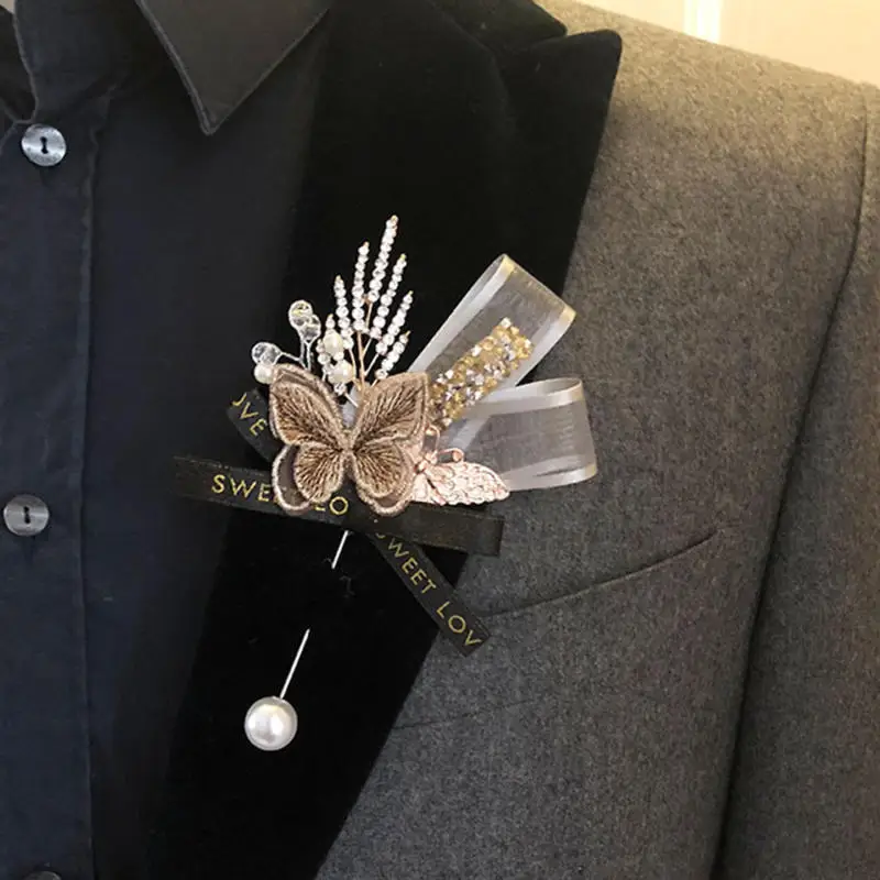 Wedding Supplies Bride and Groom Butterfly Brooch Halloween Gift Christmas Fabric Bow Clothing Accessory Jewelry