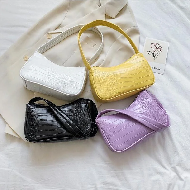 

Retro Soft PU Leather Ladies Small Shoulder Bags Fashion Crocodile Pattern Women Purse Handbags Girls Mini Armpit Bag