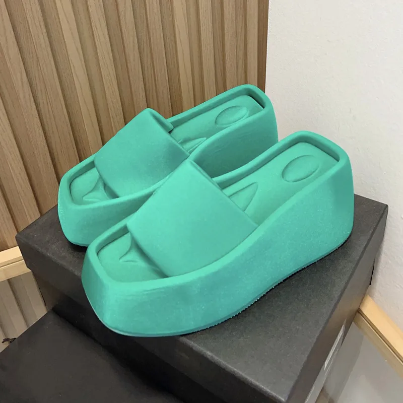 Thick Sole Ladies Slippers 2023 Summer New High Heel Casual Broadband Open Toe Beach Shoes Sandals