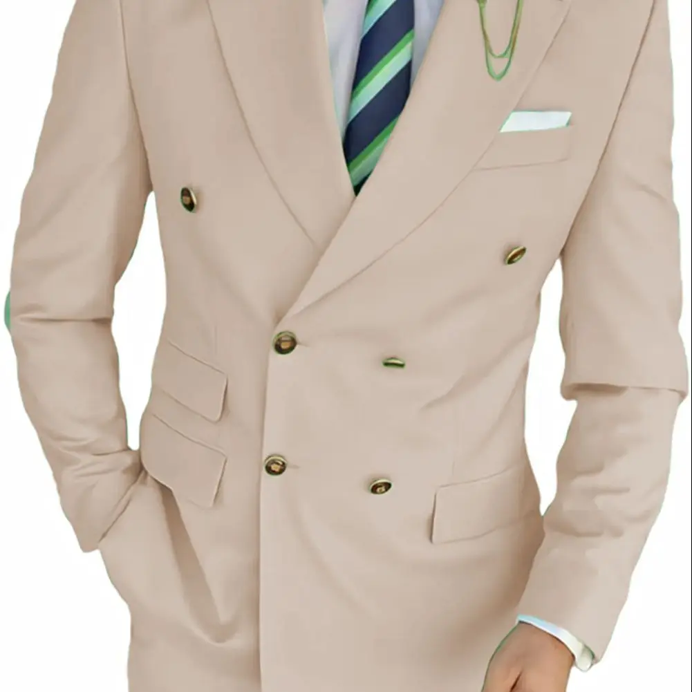 

Men's Suit 2 Pieces Fashion Boutique Double Breasted Peak Lapel Jacket Casual Business Male Groom Wedding Tuxedo (Blazer+Pants)