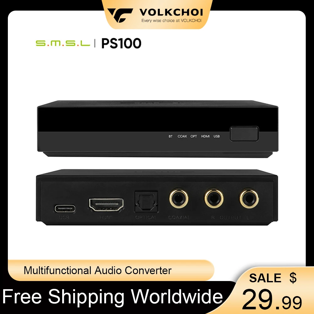SMSL PS100 HDMI ES9023 цифро-аналоговый преобразователь чипа, многофункциональный аудиопреобразователь, высокочастотный усилитель мощности