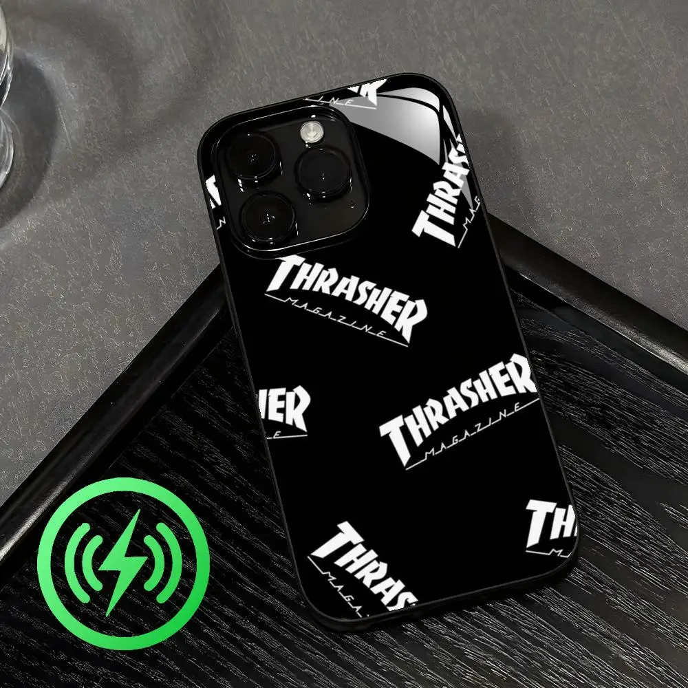 Фото Чехол для телефона THRASHER для iPhone 17, 16, 15, 14, 13, 12, 11, X, XR, XS, 8 Plus, Mini, Pro, Max, стеклянный чехол №2