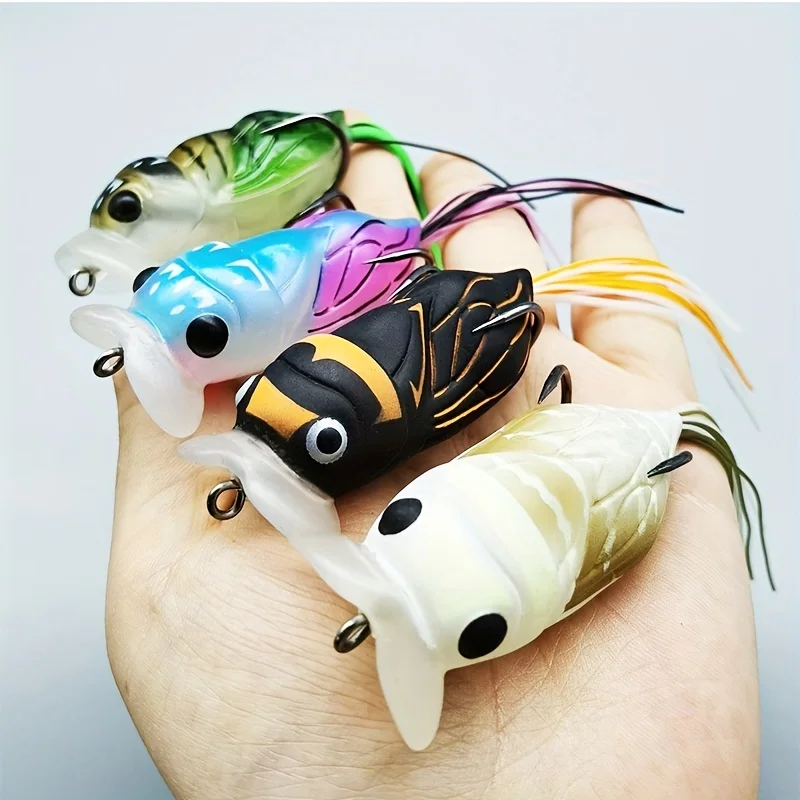 

1pcs Bionic Fishing Popper Lure - Soft Silicone Cicada Bait with Double Hooks for Freshwater & Saltwater 6.5cm/12.5g