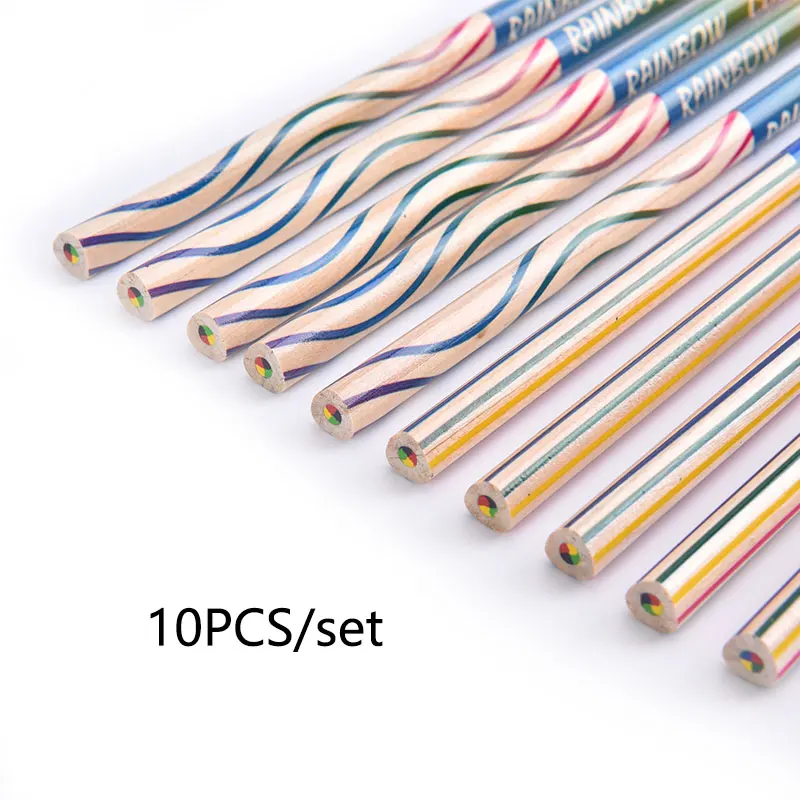 

10Pcs/Pack Kawaii 4 Color Concentric Rainbow Pencil Crayons Crayon Set Art School Supplies For Painting Graffiti Drawing