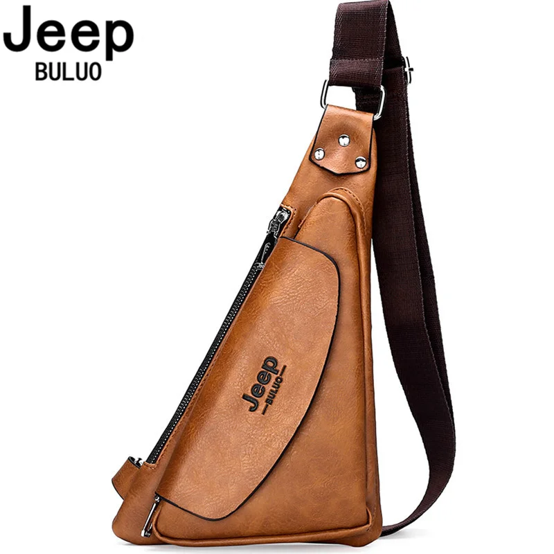 JEEP BULUO Chest Bag Famous Brand Shoulder Bags for Men  Men's Crossbody Bag Small Split Leather sling bag men bag luxury bag