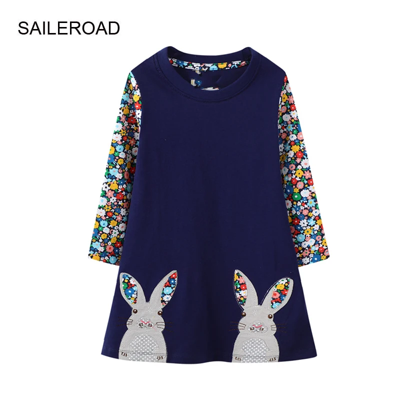 

SAILEROAD 2-7 Years Rabbit Girls Dresses Children Long Sleeve Dress Outfit Baby Girl Princess Dress Cotton Kids Clothes