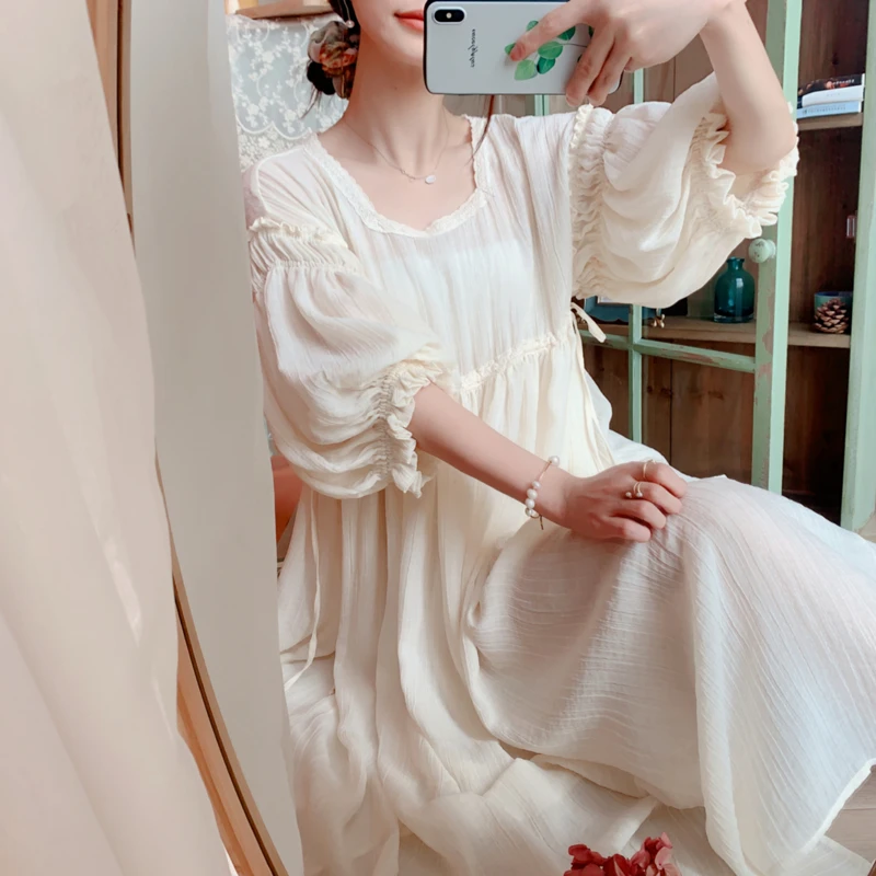 

Весенне-осеннее женское богемное стильное свободное платье в стиле девушек Мори Кей, женское кружевное прозрачное тонкое платье-креп с рук...