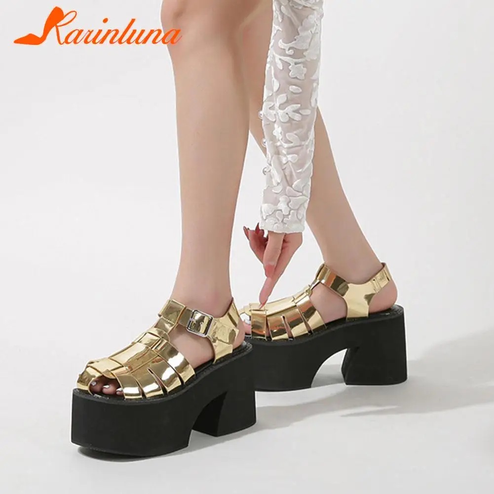 Super High Heels Women's Sandals 2023 Simply Style Roma Platform Sandals Round Toe Hollow Out Comfy Walking Ladies Shoes Summer