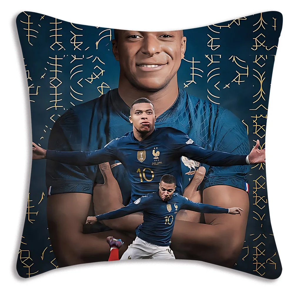 Pillow Covers Cartoon Football For K-Kylians Sofa Decorative Home Double-sided Printing Short Plush Cute M-Mbappes Cushion Cover