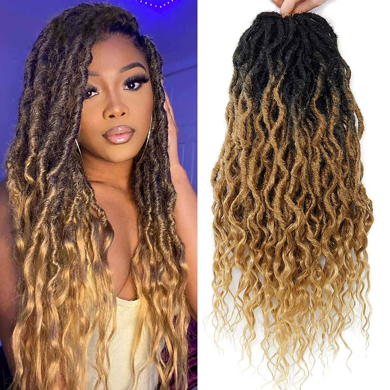 Sambraid  Faux Locs Crochet hair Wavy Goddess Locs Crochet Braids Curly Ends Synthetic Braiding Hair Extensions