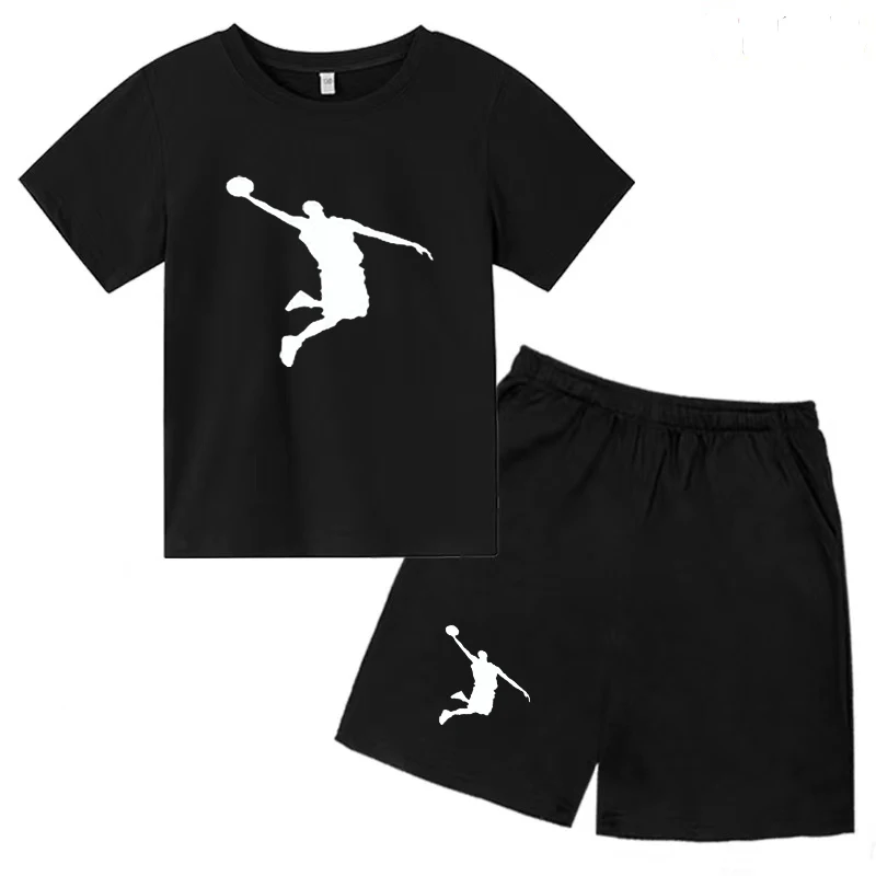 Children's Boys Sports Basketball Training Clothes Cotton 2023 Summer Toddler Teen Baby T-shirt + Shorts 2-piece Sports Suit Set