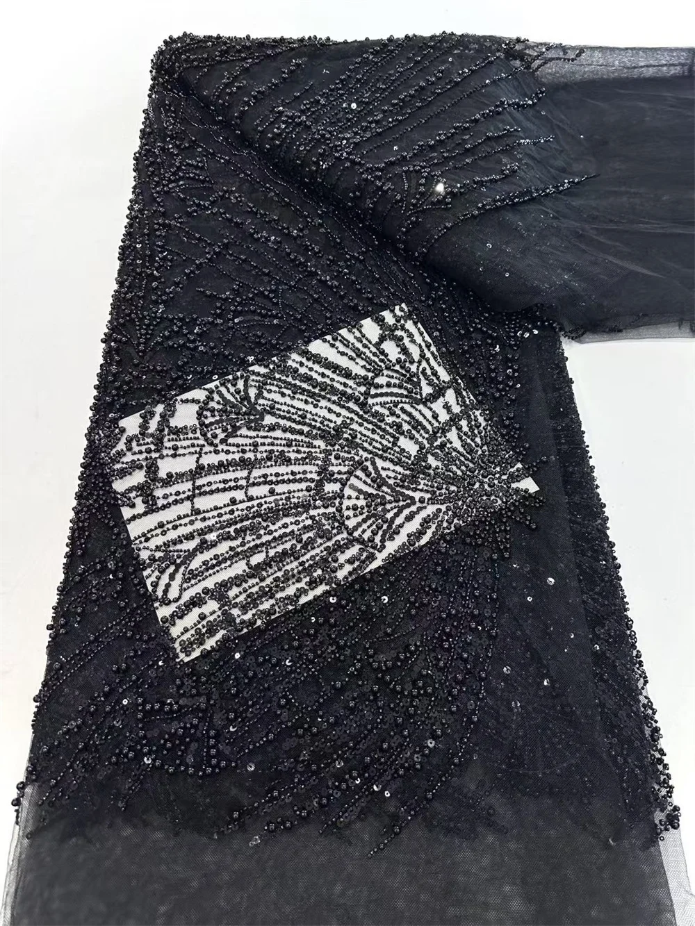 Африканское кружево с бисером желтый 5 ярдов