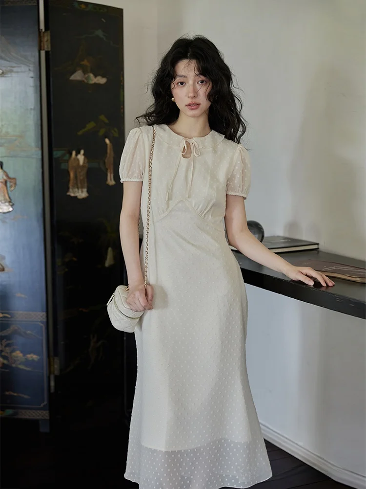 Новое китайское летнее платье с короткими рукавами и застежкой на талии женское