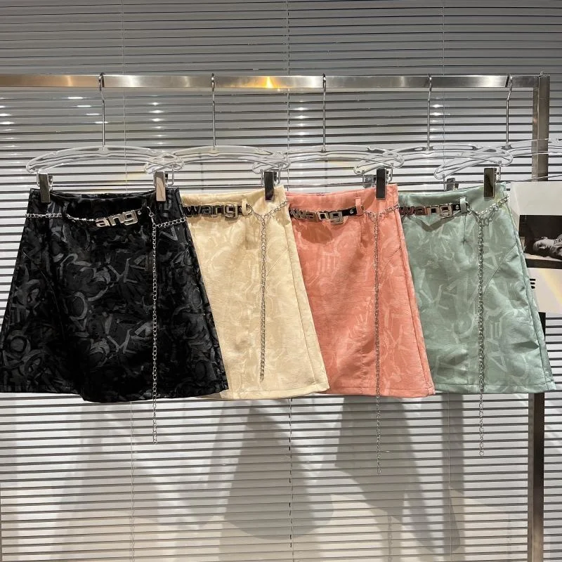 

【Absgd】 2022 Autumn New Arrivals Print Letters Chain Belt Short Mini Skirt Women