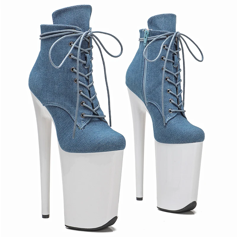 Leecabe  23CM/9inches Denim Upper  Fashion Trend Pole dance shoes High Heels Pole Dance boot