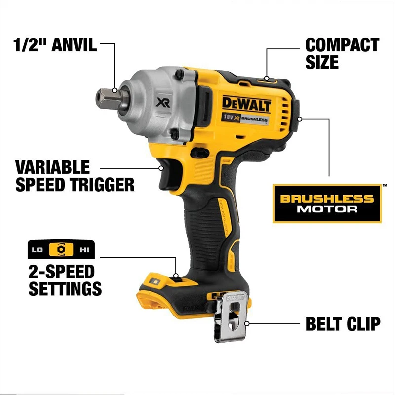 DEWALT 18V Electric Impact Wrench 447N.m Brushless Wrench Rechargeable 1/2 inch For Car Tires Cordless Dewalt Power Tool 2