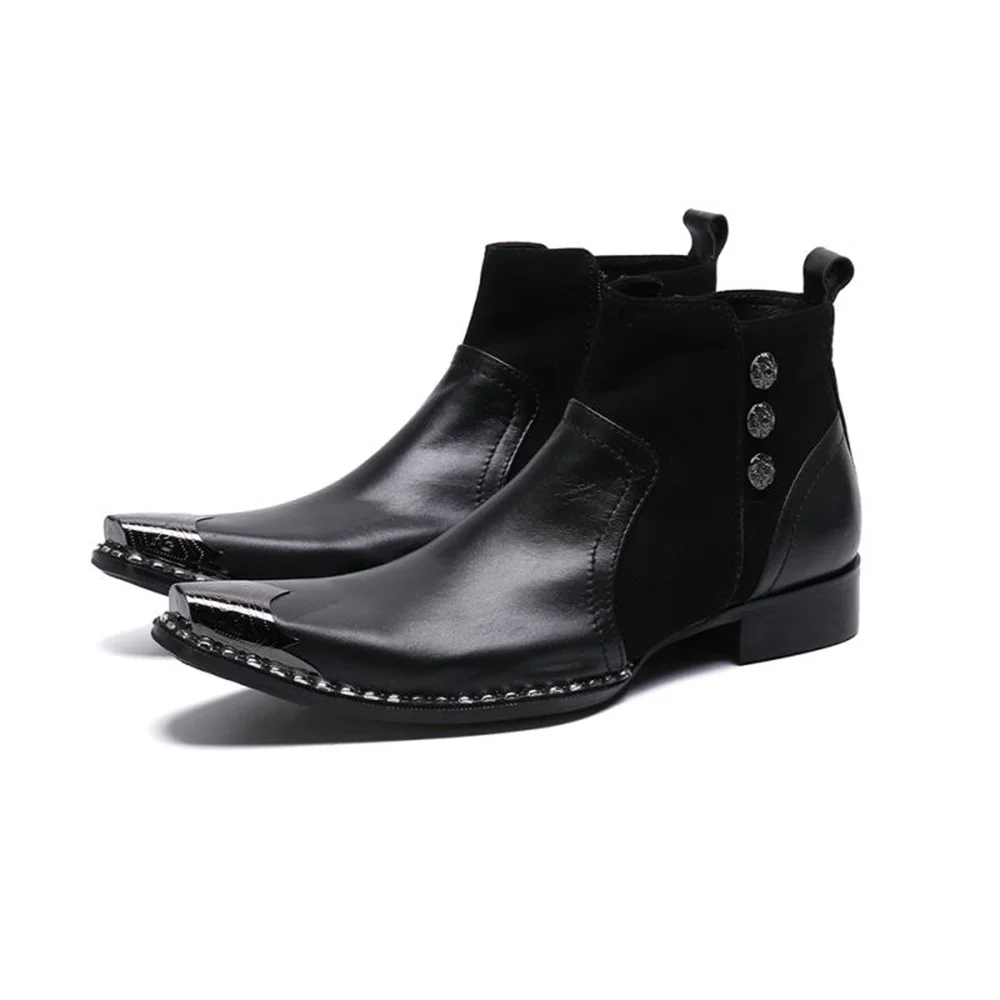 

Black With Metal Bordered Genuine Leather High Heels Pointed Toe Boots Male British Style Wedding Party Fashion Dress Shoes
