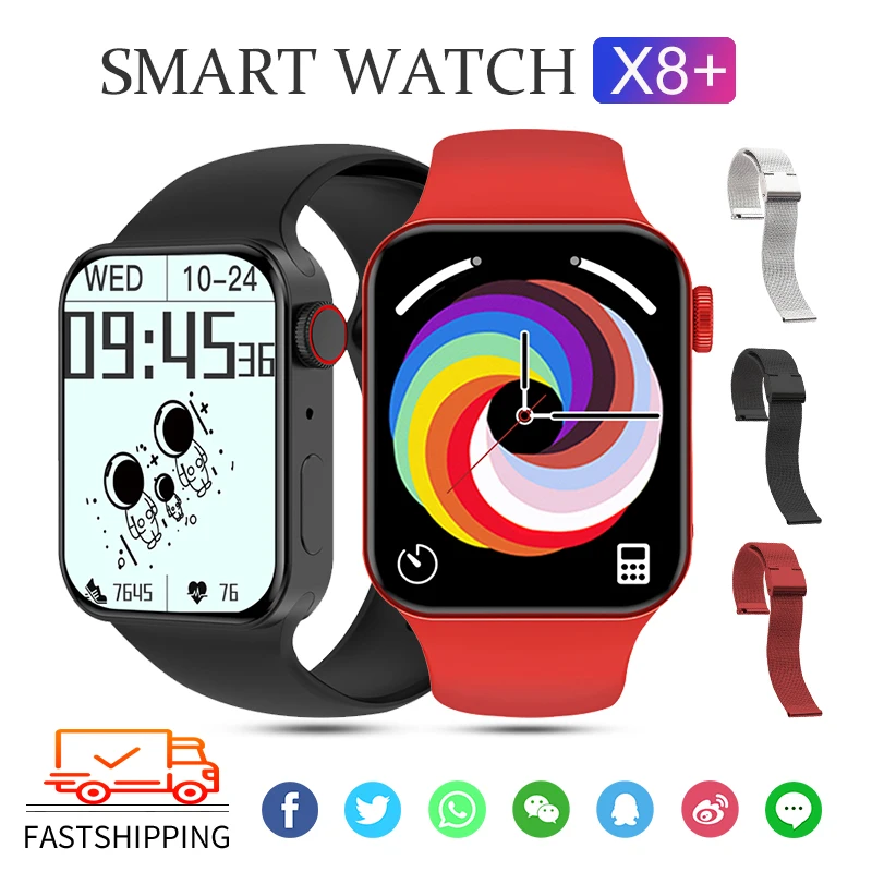 

2022 Original X8+ SmartWatch For IWO Series 7 1.75 inch Men Women Waterproof Sport Smart Watch With Milan Strap Bracelet vs W26