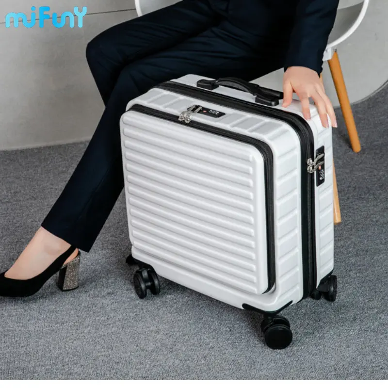 MIFUNY 18 Inch Front-Open Rolling Luggage Lightweight Carry on Luggage with Wheels Travel Suitcase with Laptop Bag Business Case