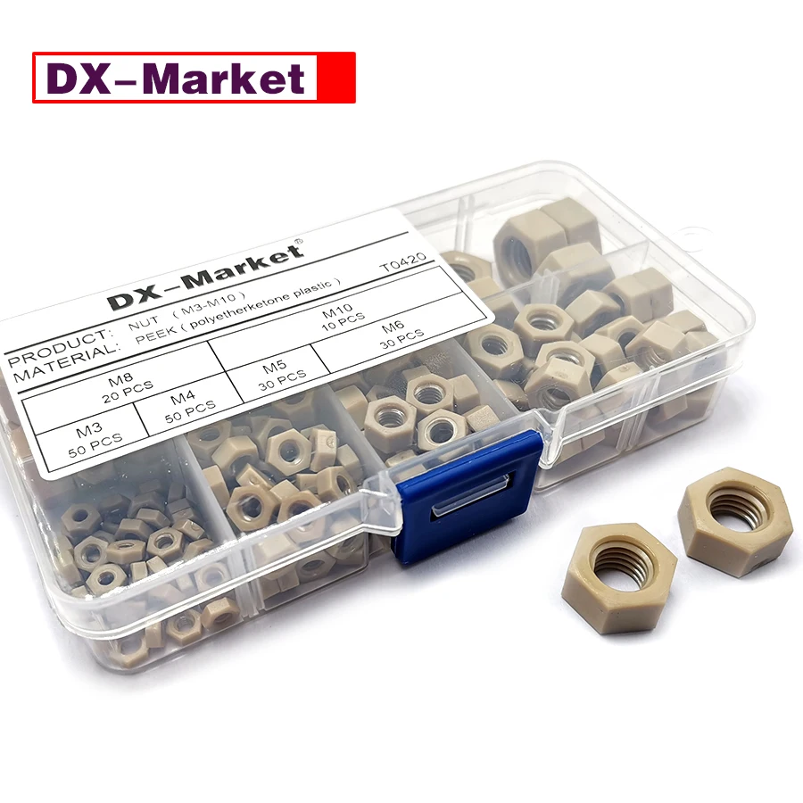 

M3-M10 Polyetherktone Hex Nut Kit ,PEEK Fasteners ,F013